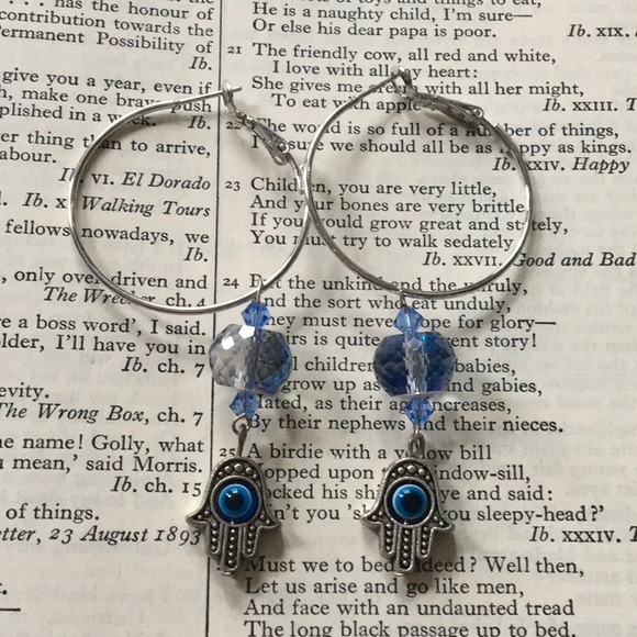 Hamsa Evil Eye Protection Crystal Faceted Earrings - Picture 3 of 6